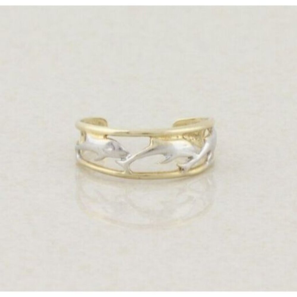 10k White Gold and Yellow Gold Dolphin Toe Ring Size 3 Adjustable